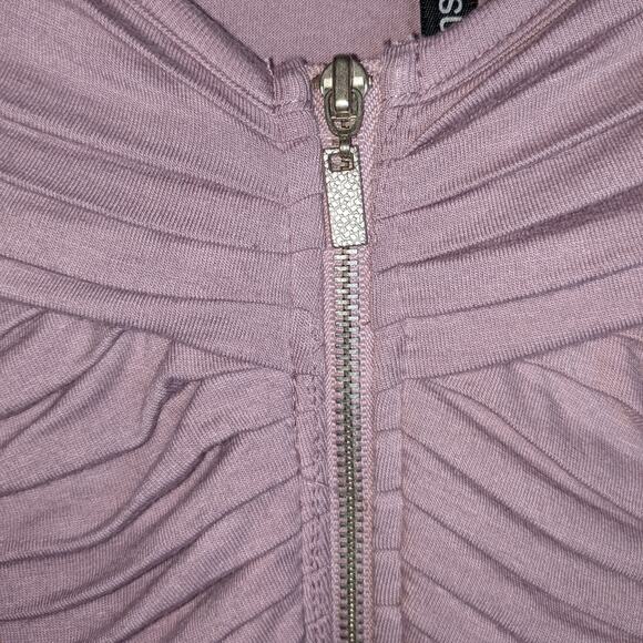 Kensie Purple Lavender Ruched Shirred Bodice Front Zipper Dress XS - Picture 9 of 15